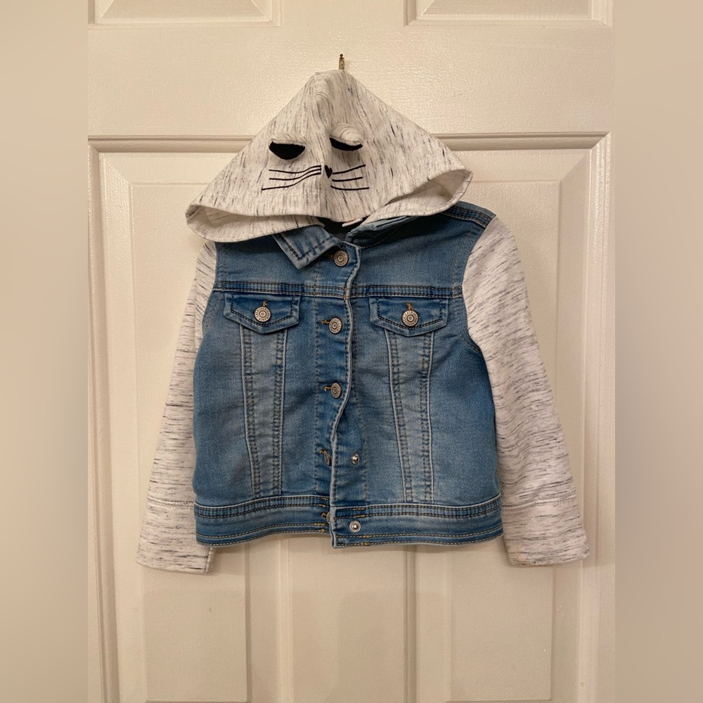 Cat & Jack Blue Denim Jacket with Gray Hood